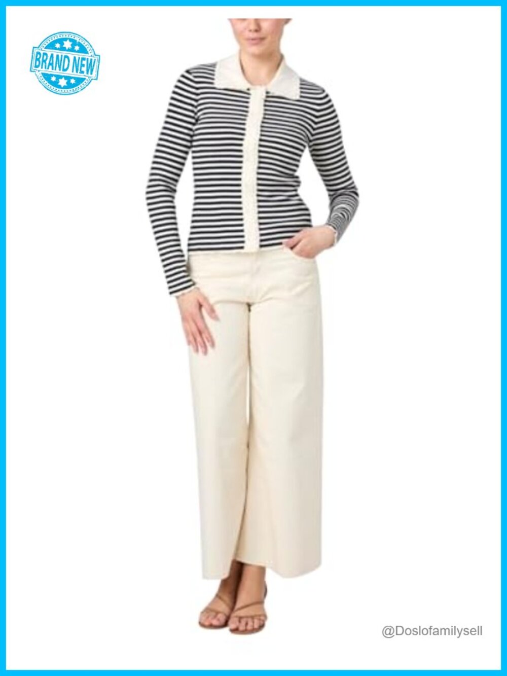 Long Sleeve Button Down Cardigan with Lace Detail Collared Neck